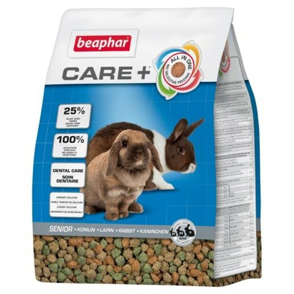 Beaphar - Care+ Pienso Super Premium para Conejos Senior - 1,5kg - Comida Todo en Uno - Alto en Fibra - Bajo en Grasas, sin colorantes - Desgaste de los Dientes - Alimentación Extrusionada