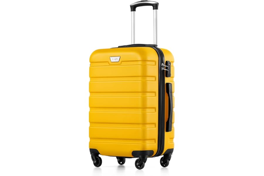 COOLIFE 20 Inch Carry On Suitcase for EasyJet, ABS+PC, Hardshell, Lightweight Durable Travel Cabin Luggage with 360°Rubber Spinner Wheels, YKK Zipper, Telescopic Handle, TSA Lock, Lemon Yellow