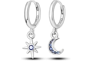 Parmuz orecchini donna argento 925 pendenti piccoli con pietre Star Moon Boho vintage piuma set di orecchini a cerchio Piccolo regalo di gioielli per le orecchie da abbraccio