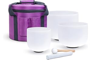 KVKA 432hz 3er Set 12''C 10''F 8''A Crystal Singing Bowl Chakra Frosted Quartz Kristall Klangschale 8-12 Zoll mit Tragetasche