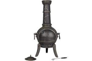 GENERIC Tall Modern Cast Iron La Hacienda Cuba Chiminea, Log Burner (Large Garden Patio Heater, Fire Pit Chiminea)