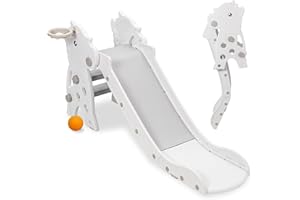 ARKYOMI Kids Slide, Freestanding Toddlers Slide With Basketball Hoop and Ring Toss, Toddler Climber, Foldable Baby Slide Playground Equipment for Indoor and Outdoor Play