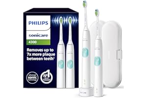 Philips Sonicare ProtectiveClean 4300 elektrische Zahnbürste, Schallzahnbürste mit zwei Intensitätsstufen, Drucksensor und Timer, Weiß, 2er-Pack, Modell HX6807/35