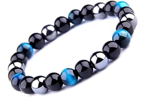 UEUC Bracelet Triple Protection Oeil de Tigre, Perles en hématite et Obsidienne Noire de