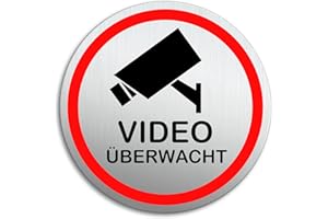‎OFFORM DESIGN Schild videoüberwacht Videoüberwachung Ø 100 mm Aluminium gebürstet