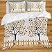 Produktbild Soefipok Bauernhaus Dekor Bettwäsche Bettbezug Set, Grenze mit schattigen Laubbäumen Herbst Wachstum Blatt Saisonale Hintergrund Dekorative 3 Stück Bettwäsche Set mit 2 Pillow Shams, Orange Schwarz