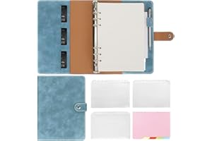 Skycase Carpeta de cuaderno A5, 6 agujeros, hoja suelta, de piel sintética, carpeta de anillas, planificador, cuaderno de anillas DIN A5, bolsillo de papel y hojas de papel, color azul