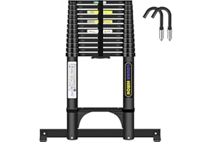 LOUAK&HIRON 5,05M Alu Teleskopleiter mit Haken Ausziehbare Leiter, Klappleiter mit Stabilisator Stehleiter Rutschfester, aus hochwertigem Aluminium, Ausziehleiter Mehrzweckleiter, Haushaltsleiter