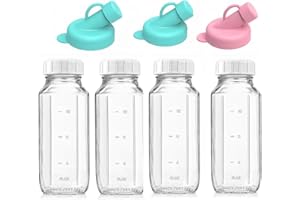 AOSEE 4 Bottiglie Per Latte in Vetro con Coperchio, 500ml Riutilizzabili Per Riutilizzabili Per Conservare Il Latte, Bottiglie Quadrate con Beccuccio Versatore, Dispenser (500ML-4 Pack)