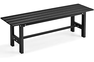 COSTWAY 2-Seater Garden Bench, All-Weather HDPE Patio Loveseat Park Bench, Metal Frame Outdoor Dining Bench Chair Leisure Porch Seating for Balcony Lawn Yard, 300kg Load Capacity (Black)