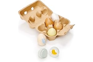 Tender Leaf Toys Jour du Marché: Oeufs en Bois 15,5x11,5x8,5cm, avec 6 Oeufs en Bois dans Une boîte à Oeufs en Carton 16x4,7x15cm, 3+