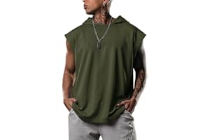 Lomon Herren Tank Top Muskelshirt Ärmelloser Hoodie Tanktop Fitness Gym Shirt Workout Sport Kapuzenpullover