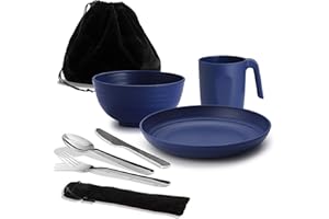 Camping Utensilien, ReaNea Camping Mess Kit für Reisen, Camping, Picknick, Outdoor, Camping Gear Include Messer, Löffel, Gabel Besteck Set, Tasse, Schüssel, Teller, Camping Essentials