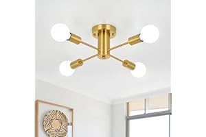 ‎ASHUAQI ASHUAQI Deckenlampe Vintage Deckenleuchte Gold Bronze, 4 Flammig Industrial Lampe Wohnzimmer Plattierung Metall, E27 Fassung Sputnik Kronleuchter für Küche Flur Schlafzimmer Esszimmer