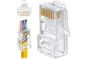 Greluma 100 Pièces Les connecteurs traversants RJ45 CAT6 se terminent par la prise d'extrémité de réseau plaquée or Ethernet