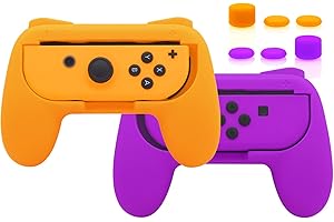 FYOUNG Funda para mando de Nintendo Switch Joy con (superficie de goma, agarre mejorado) [Naranja, morado]