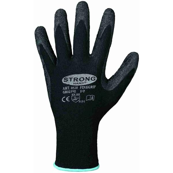 12 pairs of strong hand work gloves with latex coating, black, Größe 8 (12er Pack) Baumarkt