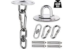 ABSOFINE Hak sufitowy, fotel wiszący Premium SUS304 ze stali nierdzewnej, uchwyt 450 kg, udźwig do huśtawki, hamaka, lampy wiszącej, worka bokserskiego, ręcznika do jogi