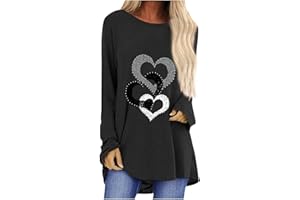 wyzesi Chemise à Manches Longues pour Femme Imprimé Amour Lâche Sweats Col Rond Long Shirt Grande Taille Hauts Tops La Saint-Valentin