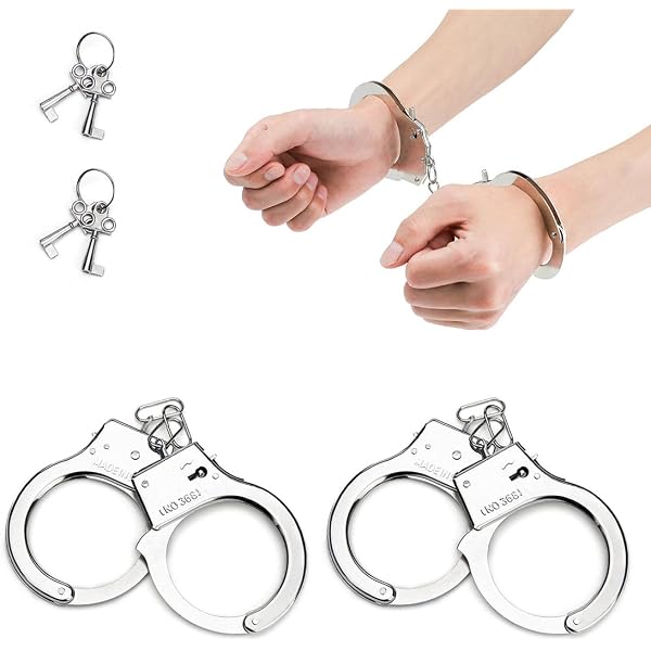 Set 3 Manette Finte Nere + Dado E Campanello - Perfetto Per Costumi Di Polizia, Infermiera E Sicurezza!