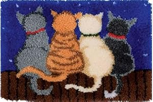 YOOTOM Tappeto Annodare Fai Da Te, Set di Tappeti da Ricamo, Cuscini Decorativi fai-da-te, Tappetino a gancio, 4 Gatto Modello Prestampato, 50x38cm