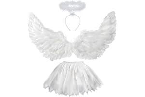 Sunshine smile Engelsflügel Weiß,Engel Kostüm Damen mit Heiligenschein,Engel Flügel,Kostüm Engel,Weiße Flügel Mädchen,Engelsflügel Deko,Federflügel Engel,Engels Flügel Kostüm