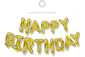 TONIFUL D'or Happy Birthday Bannière Ballons En Aluminium,Banderole Joyeux Anniversaire Happy Birthday Lettre Décoration De fêtes d'anniversaire Fournitures Accessoires