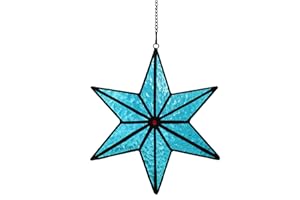 TOKIRA FBOSS Suncatcher en Verre Style Tiffany, Sun Catcher Effet Vitrail Motif Bleu Étoile Fenêtre à Suspendre Suncatche Rainbow, 155x180mm
