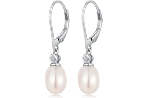 Miaofu Kolczyki pozłacane 18-karatowym białym złotem, srebro próby 925, perłowe, hipoalergiczne, wiszące, z cyrkonią, rozmiar 8 - 13 mm, piękna biżuteria dla pań., Srebro szterlingowe, perła,