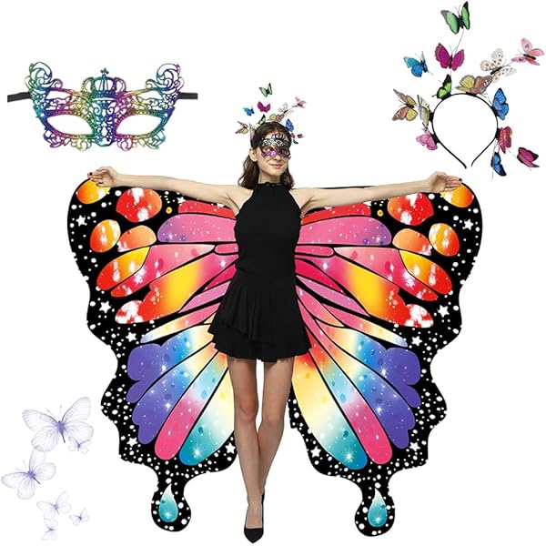 Ali Farfalla Organza Costume Da Donna Con Ali Di Farfalla Per Adulti, Con Orecchie Da Elfo Costume Fata Adulti