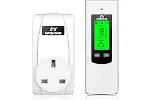NASHONE Wireless Thermostat RF Plug Digital Temperature Controller with Heating and Cooling Mode. Remote Control-Built in Temperature Sensor. 3680W