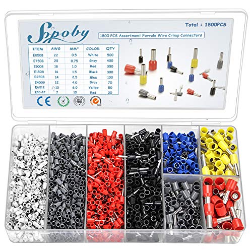 Sopoby 1800 pcs Boîtes à Bornes Sertir Isolées Embouts de Câblage Câble de Cosses 0,5-10,00 mm² pour Pince Électricien