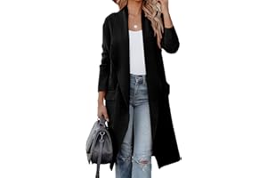 kinstell Lässige Damen-Strickjacke, langärmelig, vorne offen, drapiert, Lange Strickjacke, Jacken, Pullover, Mantel, Blazer mit Taschen