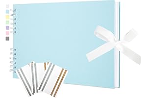 Hiwhy Album fotografico per ritagli 100 pagine bianche Libro dei ricordi 29 x 21,5 cm Libro degli ospiti Album per ritagli Accessori con adesivi angolari per Baby Shower, Matrimonio, Viaggi