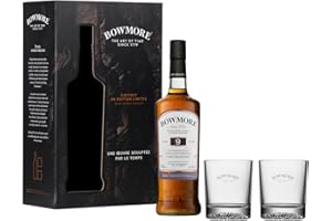 Bowmore 9 ans Islay Single Malt Scotch, coffret avec 2 verres, Whisky Ecossais, 40% - 70 cl