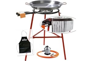 BRICOLEMAR Kit padella per paella Garcima 70 cm con padella per paella 90 cm e supporto + regolatore + tubo + parabrezza ondulato + schiumarola