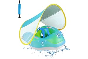 Lassuzie Bouee Bebe avec Pare Soleil SPF 50+, Flotteur Bebe Piscine avec Siège de Sécurité Réglable, Bouée Gonflable pour Enfants Anneau de Natation, Bouee Bebe Parasol de 3 à 36 Mois