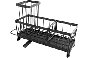 QUMOX Porta Spugne da Lavello con Beccuccio Rotante a 360° – Organizzatore da Cucina con Divisori Regolabili, Portaspazzole Rimovibile e Gancio Laterale – Scaffale Antiruggine in Metallo