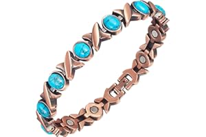 EnerMagiX Bracelets magnétiques en cuivre pour femme, bracelet en cuivre avec pierre en forme de cœur, longueur réglable