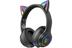 ONITOON Bluetooth-Kopfhörer mit LED-Katzenohren – Kabelloses Over-Ear Headset mit Mikrofon, Hi-Fi Stereo-Sound, 55h Spielzeit & Lautstärkeregler für Kinder/Erwachsene (iPhone/iPad/PC/Laptop)