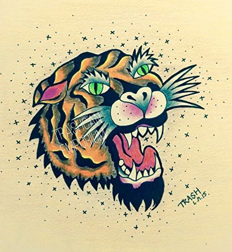 Limited Edition Tiger Tattoo Style print on canvas by respected Brummie Punk Artist and Tattoo Artist Lee 'Trashcan' Minton