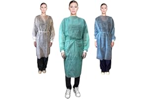 AQASKIN Camice Monouso [20 pz] TNT 30g/mq, Camici Professionali Usa e Getta con Polsini in Puro Cotone, Lavoro fai da te. Colore: Verde - Blu - Bianco. (Verde, Quantità 20 pz)