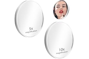 LUXSTELLAR Espejo de aumento con ventosa, 2 unidades doble ventosa 5 x 10, espejo práctico para pegar, baño, tocador, afeitado y trabajos finos, color blanco