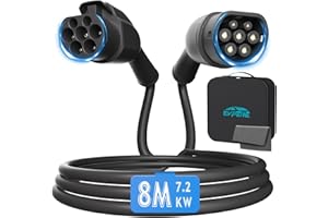 EVPEIWE Type 2 EV Charging Extension Cable, 7.2KW/32A Single Phase Electric Vehicle Charging Cable Extension Cord with Safety Lock for EV Charger Type 2 Charging Cable, 8 Meter