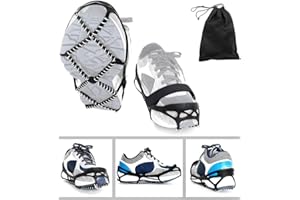 LCWROP Ice Cleats, Traction Cleats Grippers with magic tape Straps and a Storage Bag Non-slip Over Shoe/Boot Rubber Spikes Crampons Anti Slip Walk Traction Cleats for Hiking Walking on Snow and Ice ((35-45))