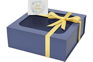 EASCITY Pudełko na prezent z okienkiem, 19 x 19 x 7,6 cm, pudełka prezentowe na prezenty z pokrywkami, magnetyczne zamknięcie, prostokątne, składane, na Boże Narodzenie, Halloween (ciemnoniebieskie)