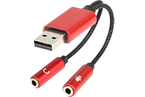 QIANRENON USB Audio Adapter, USB 2.0 Male to Dual 3.5mm Female Headset Adapter 2 and 1 Built-in Chip Stereo Sound Card Jack Cable for Copmuter, Laptop, PSP (Red)
