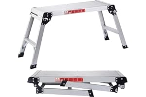 COSTWAY Aluminiowa platforma robocza, składany stół warsztatowy z antypoślizgowymi matami, udźwig 150 kg, zamki bezpieczeństwa na schody, do domu, biura, warsztatu, garażu, srebrna