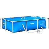 Outsunny Piscina Autoportante da Esterno, Piscina Rettangolare Fuori Terra con Filtro e Valvola in Acciaio e PVC, Blu, 252x15