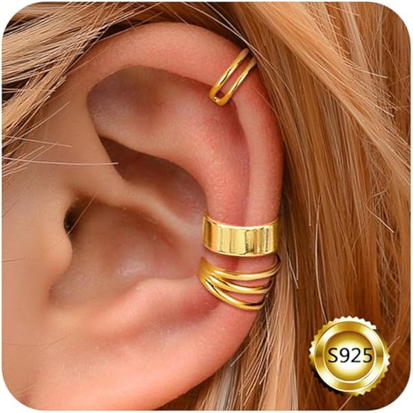 Argent 925 Hypoallergenique Lot De 4 Boucles D'Oreilles ORAZIO - Argent 925 Manchettes Réglables - Or Rose Bijoux Helix Réglables